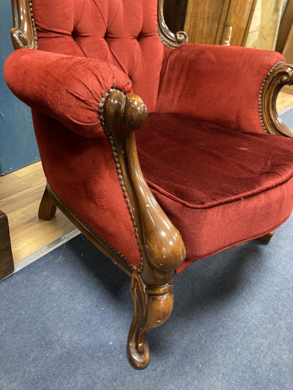 A reproduction Victorian style armchair